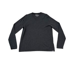 Eddie Bauer Mens Gray Cotton Merino Wool Blend V-neck Sweater Size L